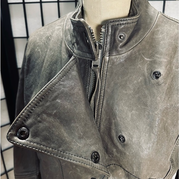 Haute Hippie Rounded Collar Zipper & Button Front Leather Jacket Asymmetric Flap - Picture 7 of 10